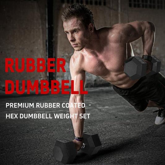 Hdrs-40Lb 1Pieces Rubber Coated Solid Cast Iron Dumbbell with Contoured Chrome Handle, Hexagon Head Redplatesgym