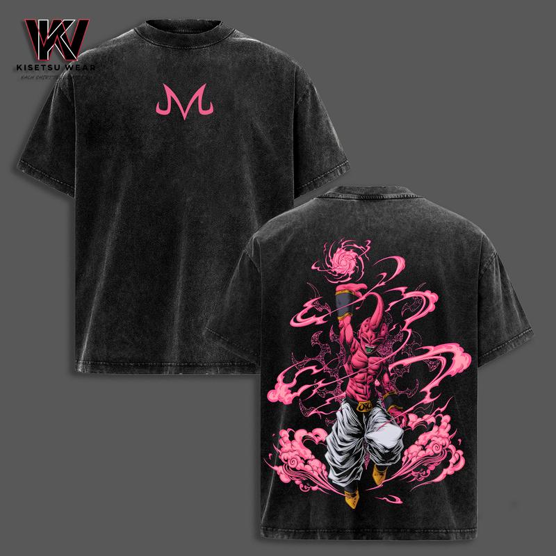 Vintage DBZ "Evil Buu" Vintage Unisex Oversized Anime Manga Acid Washed Cotton T-Shirt, Graphic Tee,Anime Merch Fan, Outfits Men