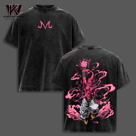 Vintage DBZ "Evil Buu" Vintage Unisex Oversized Anime Manga Acid Washed Cotton T-Shirt, Graphic Tee,Anime Merch Fan, Outfits Men