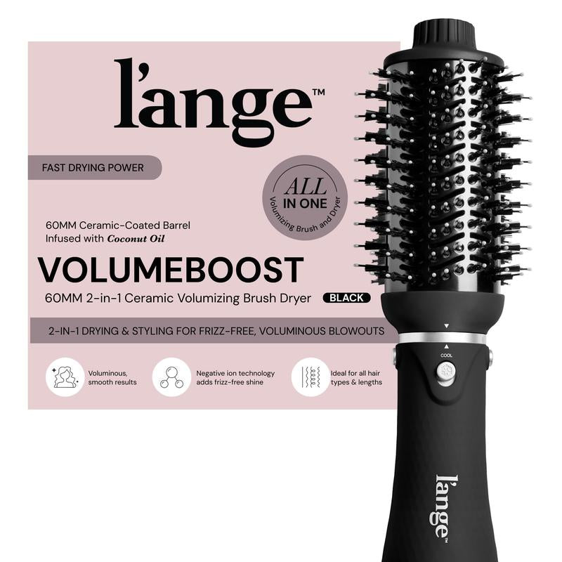 L'Ange - NEW! Volumeboost 60Mm 2-In-1 Ceramic Volumizing Brush Dryer - Coconut Oil Infused Barrel & Negative Ion Technology for Frizz-Free Shine