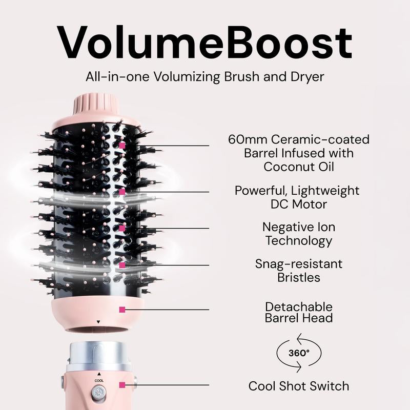 L'Ange - NEW! Volumeboost 60Mm 2-In-1 Ceramic Volumizing Brush Dryer - Coconut Oil Infused Barrel & Negative Ion Technology for Frizz-Free Shine