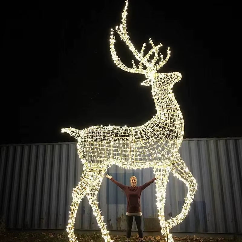 Large 3D Deer Motif Christmas Light Sculptures for Outdoor Decoration