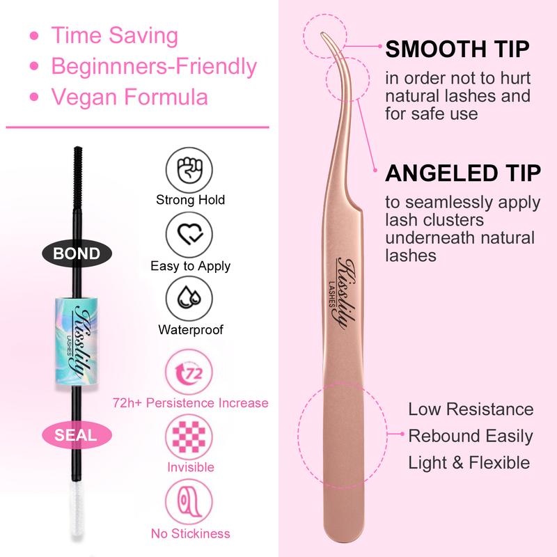 Kisslily Aura Ultra Thin Band Widespan Natural DIY Eyelash Extension Kit Long Lasting and Waterproof Lash Clusters Kit with Glue Bond and Seal,Makeup for Girl Cosmetic Tiktokshopblackfriday