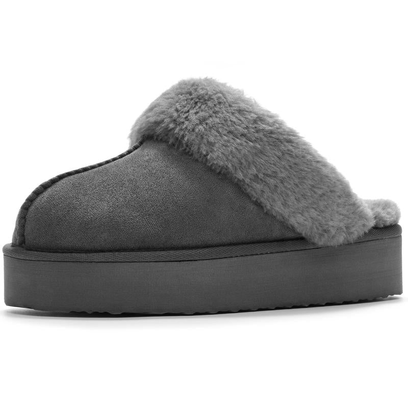 Fuzzy Platform Slippers for Women - Women'S Casual Winter House Slippers - Brown, Faux Fur & Shearling Blend - Women'S Size