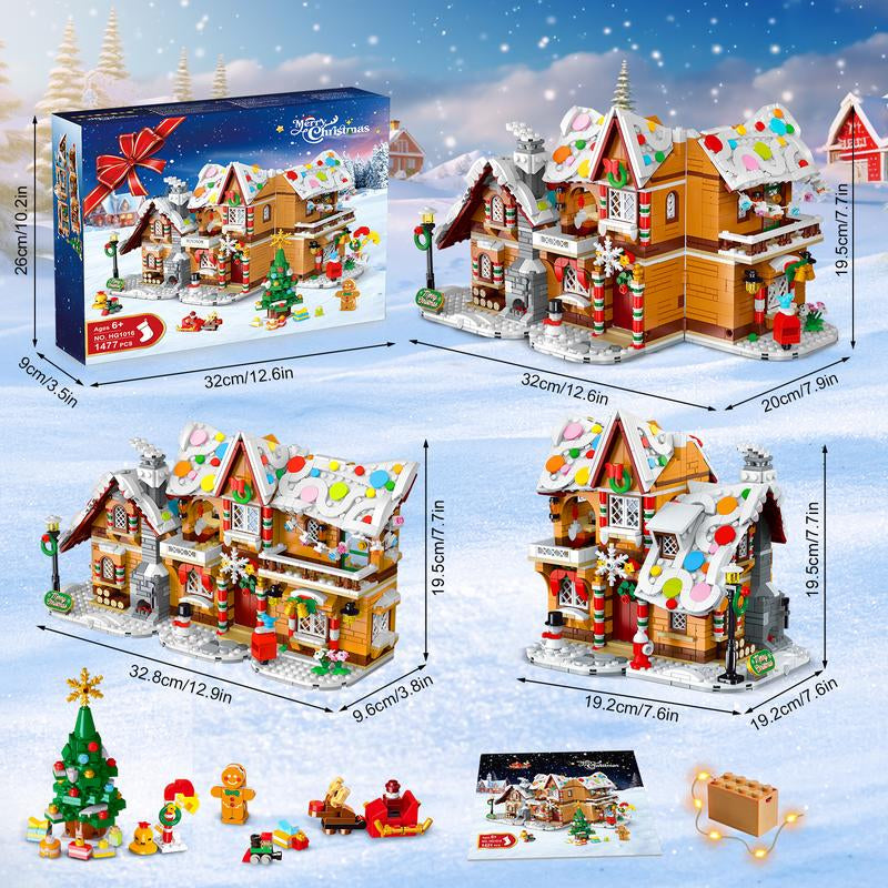 2025 Snowscape Village (Santa, Xmas Tree, Train),3-Style Christmas Gingerbread House Building Set with LED, 1477 PCS, Gift for 6+ Adults & Kids