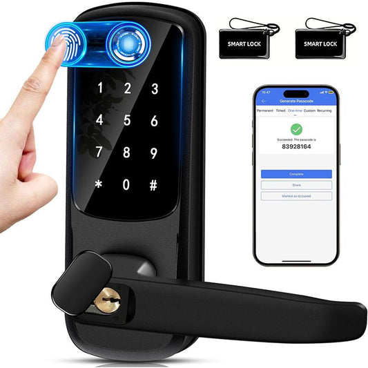 EUERTE 5 in 1 Smart Door Lock with Handle, Digital Display, Keyless Entry, Suitable for Hotels, Offices, Homes, Room Accessories & Gifts Springtok Fathersdaygift