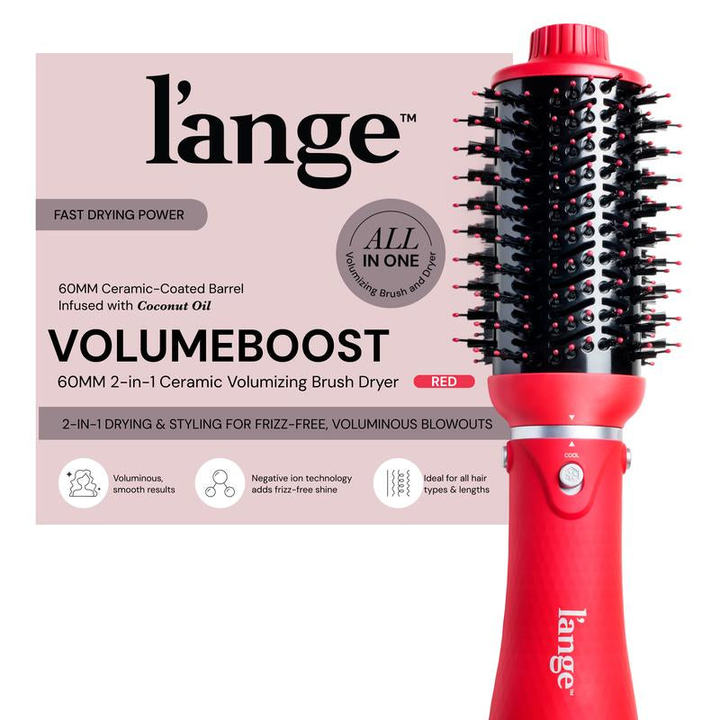 L'Ange - NEW! Volumeboost 60Mm 2-In-1 Ceramic Volumizing Brush Dryer - Coconut Oil Infused Barrel & Negative Ion Technology for Frizz-Free Shine