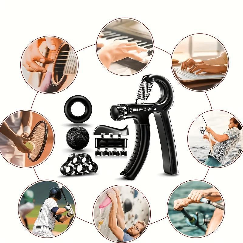 Funny Hand Grip Strengthener Workout Kit (5 Pack) Forearm Grip Adjustable Resistance Hand Gripper, Finger Exerciser, Finger Stretcher, Grip Ring & Stress Relief Grip Ball for Athletes