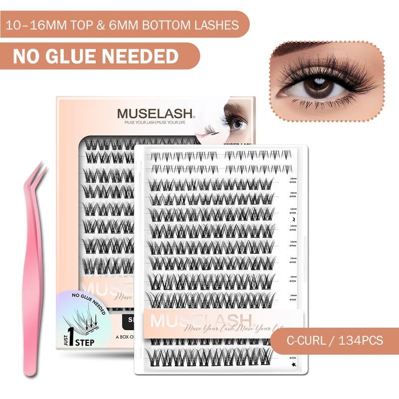 Muselash Self-Adhesive Lash Kit - No Glue Needed, Free of Irritants, Mixed Length 8-16Mm, Premium Korean Materials, Easy Application, Cruelty-Free & Vegan