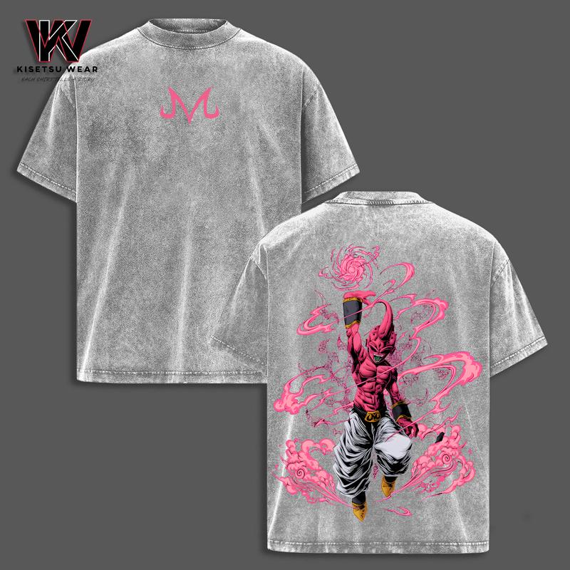 Vintage DBZ "Evil Buu" Vintage Unisex Oversized Anime Manga Acid Washed Cotton T-Shirt, Graphic Tee,Anime Merch Fan, Outfits Men