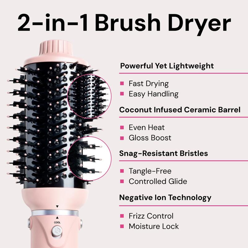 L'Ange - NEW! Volumeboost 60Mm 2-In-1 Ceramic Volumizing Brush Dryer - Coconut Oil Infused Barrel & Negative Ion Technology for Frizz-Free Shine