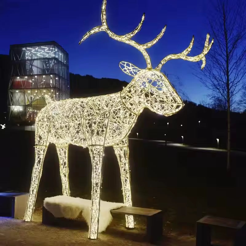 Large 3D Deer Motif Christmas Light Sculptures for Outdoor Decoration