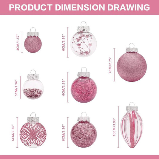 Christmas Ornaments Set, 32Pcs Clear Plastic Shatterproof Christmas Ball Hanging Ornaments for Xmas Tree Decorations, for Indoor Home Thanksgiving Party Holiday Decor - Pink.