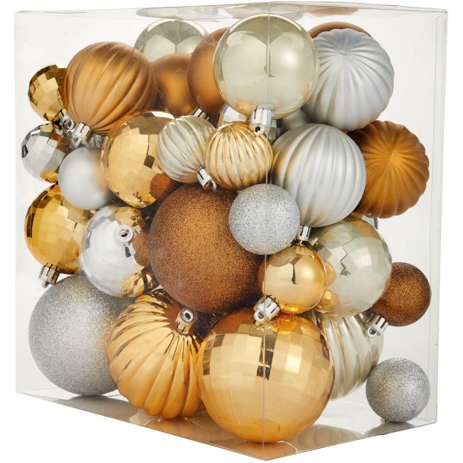 Plastic Ornament Set - Silver, Gold and Pearl, 50 Pack