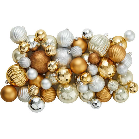 Plastic Ornament Set - Silver, Gold and Pearl, 50 Pack